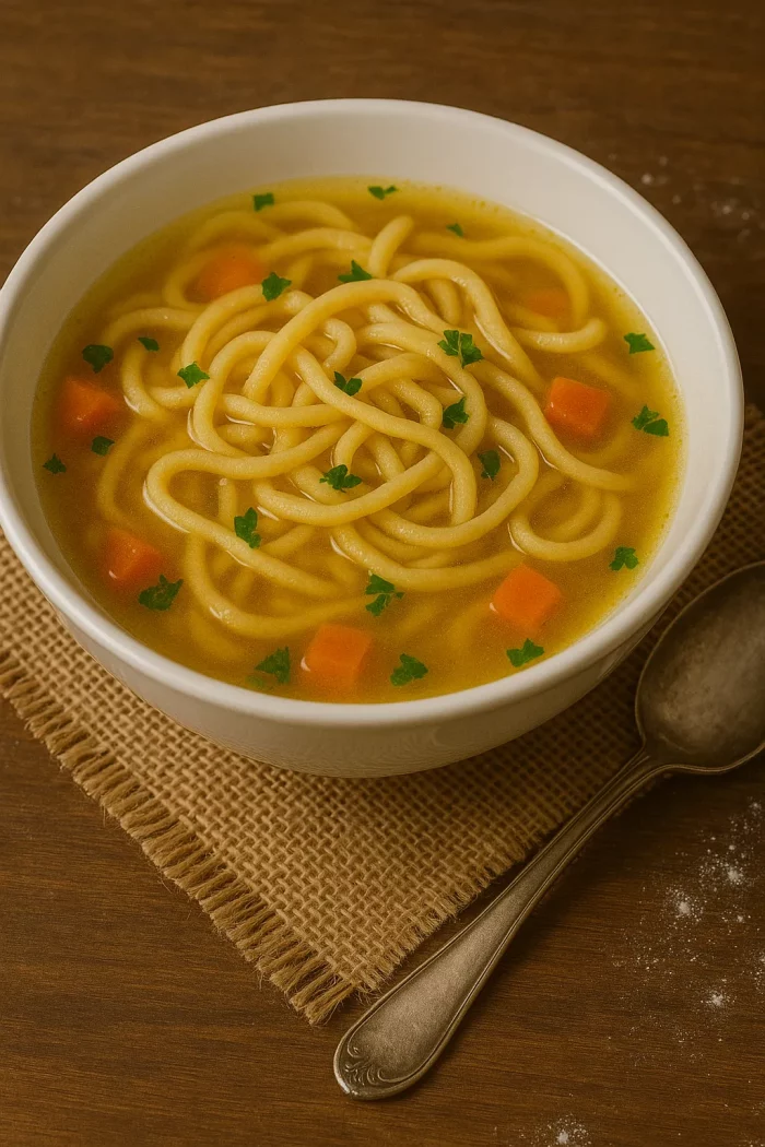Домашняя лапша в бульоне и с маслом