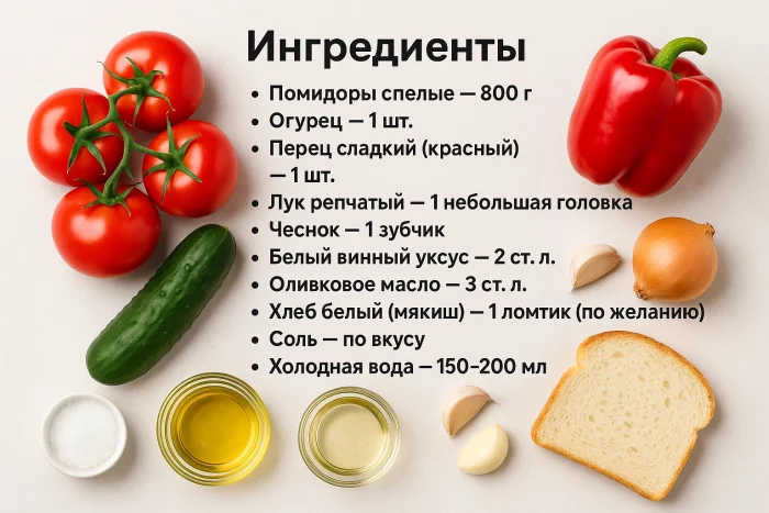 Ингредиенты для гаспачо с подписями