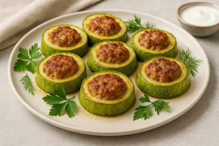 Кабачки с фаршем кольцами на тарелке