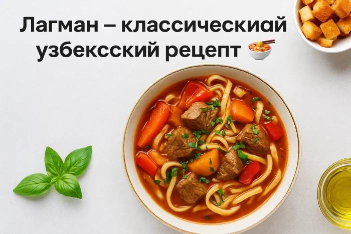 Лагман с говядиной и овощами в тарелке