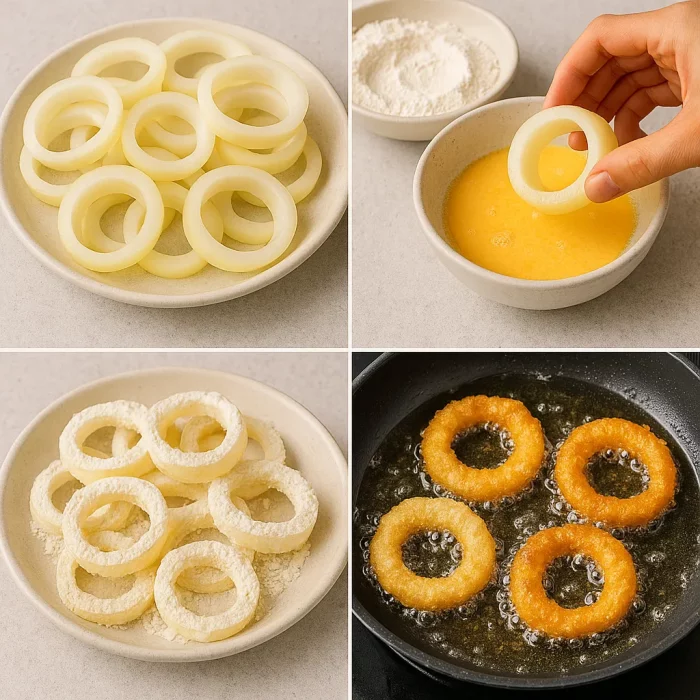Этапы приготовления хрустящих луковых колец