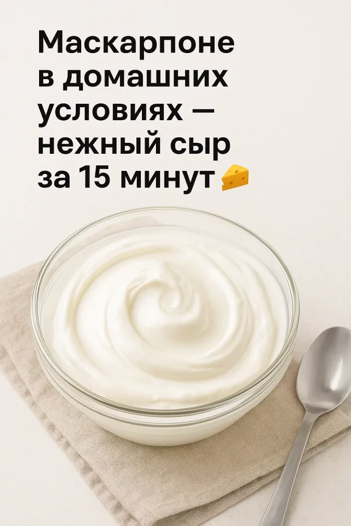 Домашний маскарпоне в стеклянной миске на салфетке