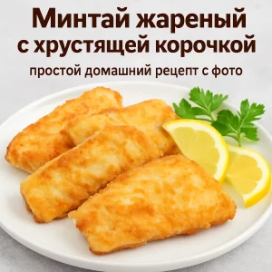 Жареный минтай с хрустящей корочкой на белой тарелке
