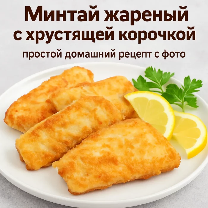 Жареный минтай с хрустящей корочкой на белой тарелке