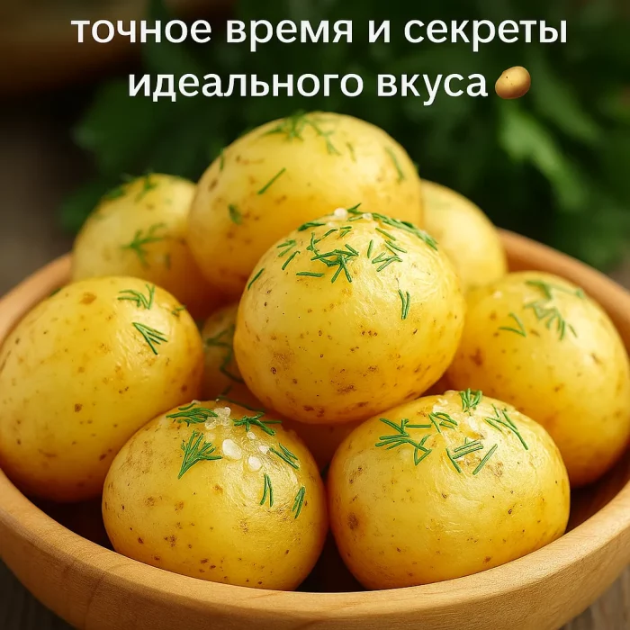 Молодая картошка с укропом в деревянной миске