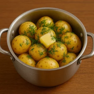 Готовая молодая картошка с маслом и укропом