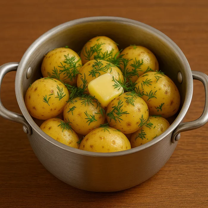 Готовая молодая картошка с маслом и укропом