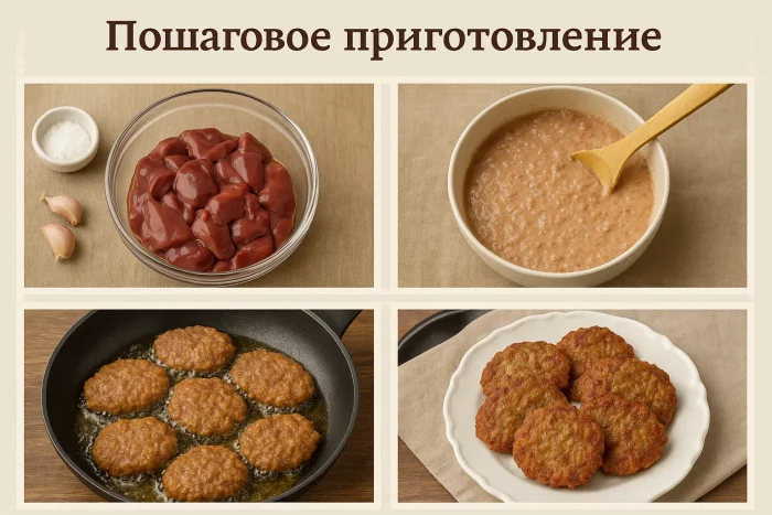 Этапы приготовления отбивных из куриной печени