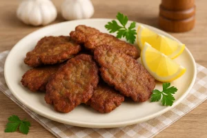 Подача отбивных из куриной печени на тарелке