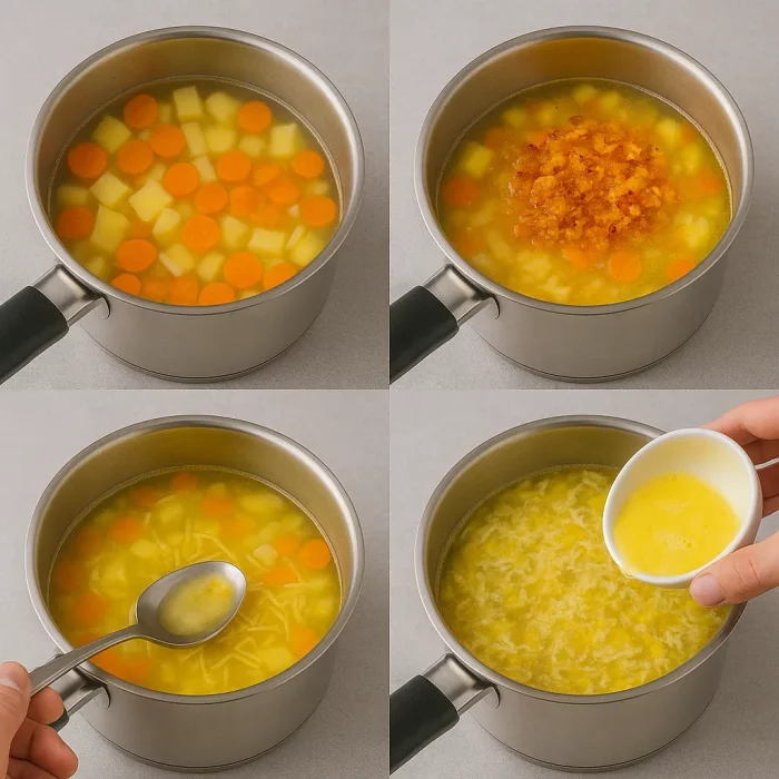 Пошаговое приготовление супа с яйцом