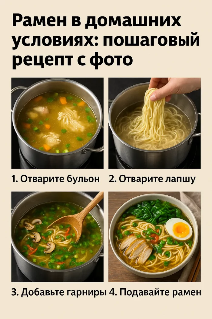 Пошаговый процесс приготовления домашнего рамена