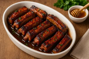 Свиные рёбрышки в медовом соусе, запечённые до румяной корочки
