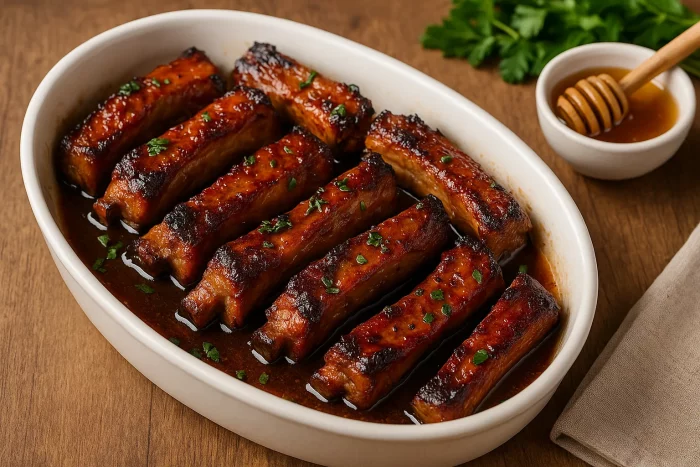 Свиные рёбрышки в медовом соусе, запечённые до румяной корочки