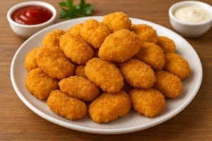 Домашние хрустящие куриные наггетсы на тарелке