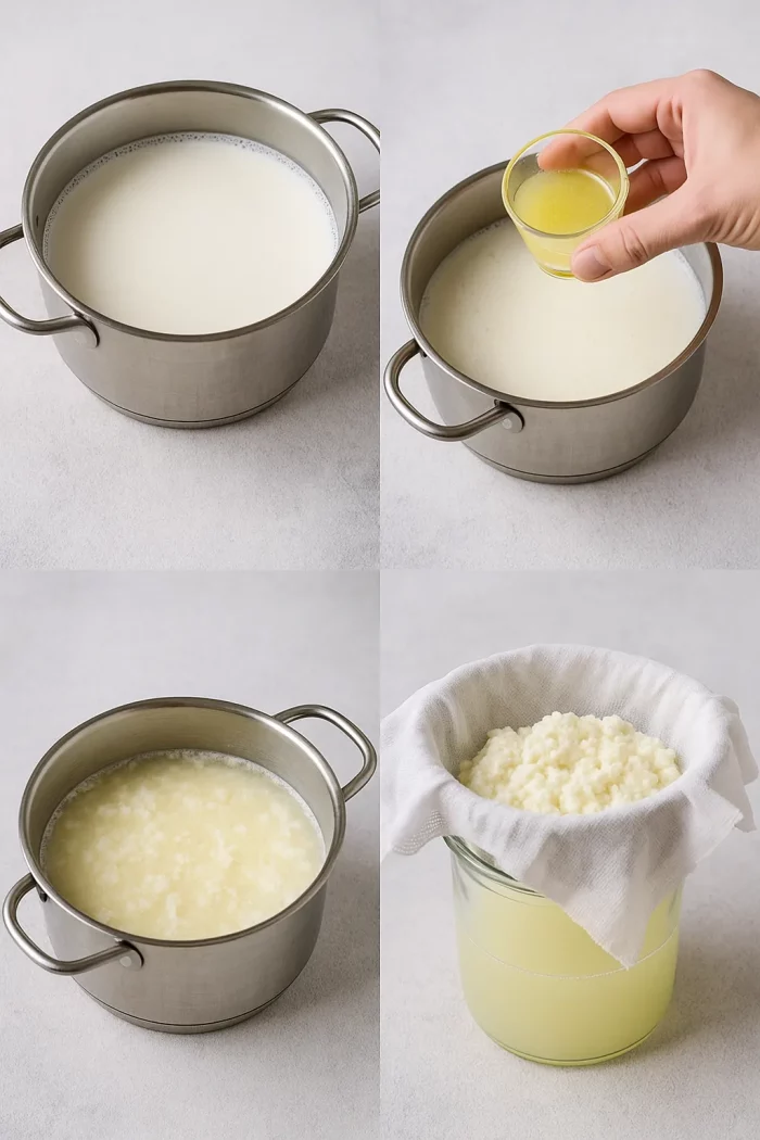 Коллаж приготовления сыворотки из молока