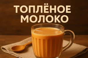 Крупный план топлёного молока с надписью "Топлёное молоко"