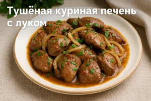 Тушёная куриная печень с луком