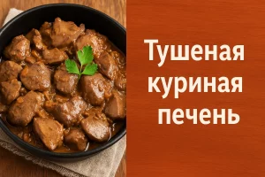 Обложка рецепта тушёной куриной печени