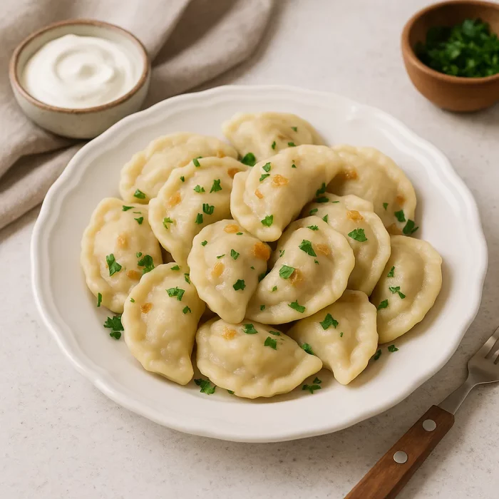 Вареники с мясом на тарелке