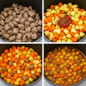 Процесс приготовления жаркого с мясом и овощами