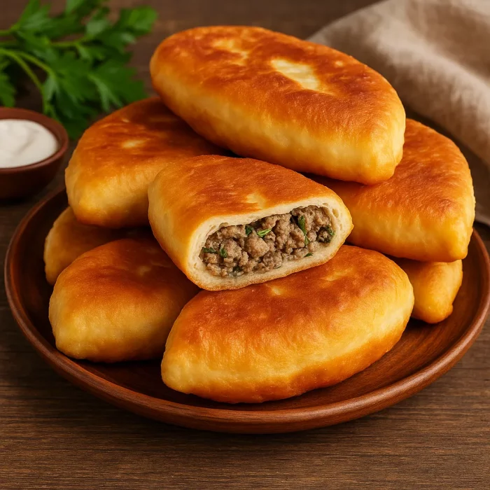 Жареные пирожки с печёнкой на сковороде