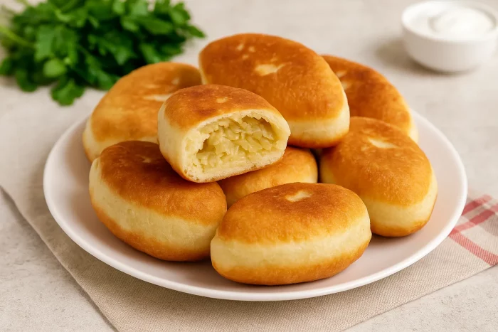 Готовые пирожки с капустой на тарелке