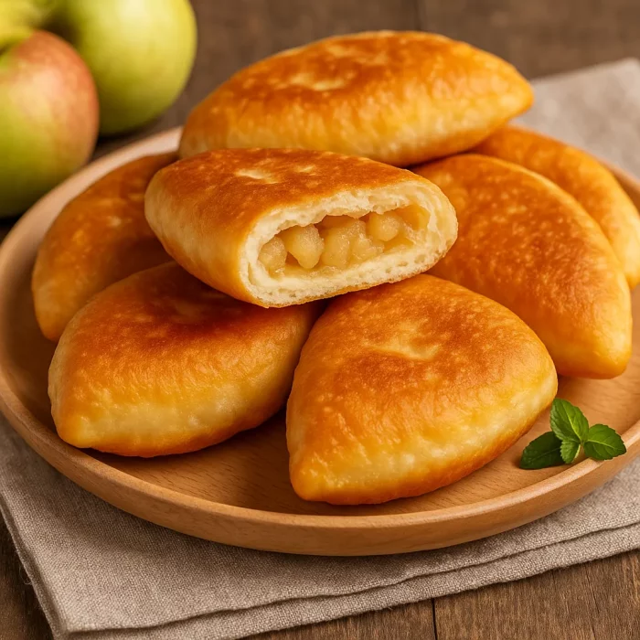 Жареные пирожки с яблоками крупным планом