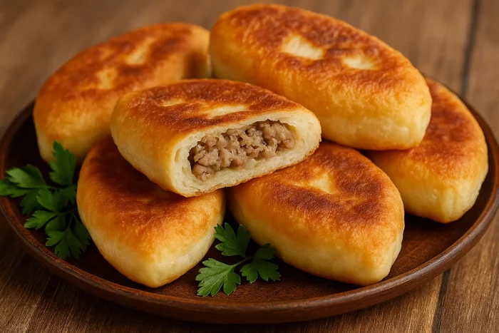 Готовые пирожки с мясом на тарелке
