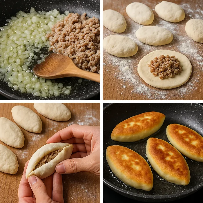 Пошаговое приготовление пирожков с мясом