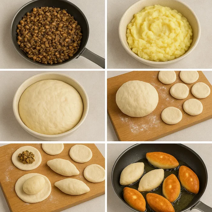Этапы приготовления пирожков с картошкой и грибами