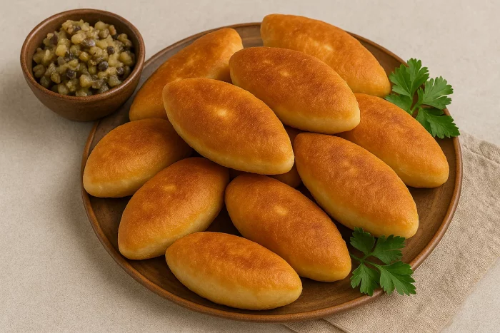 Подача пирожков с картошкой и грибами на тарелке