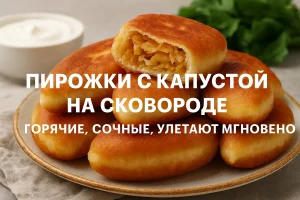 Обложка рецепта пирожков с капустой на сковороде