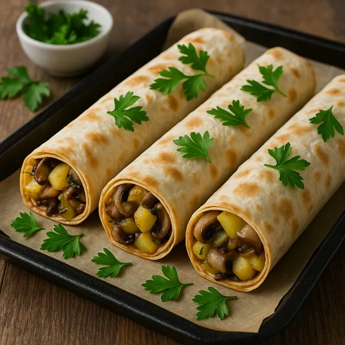 Запечённый лаваш с картошкой и грибами