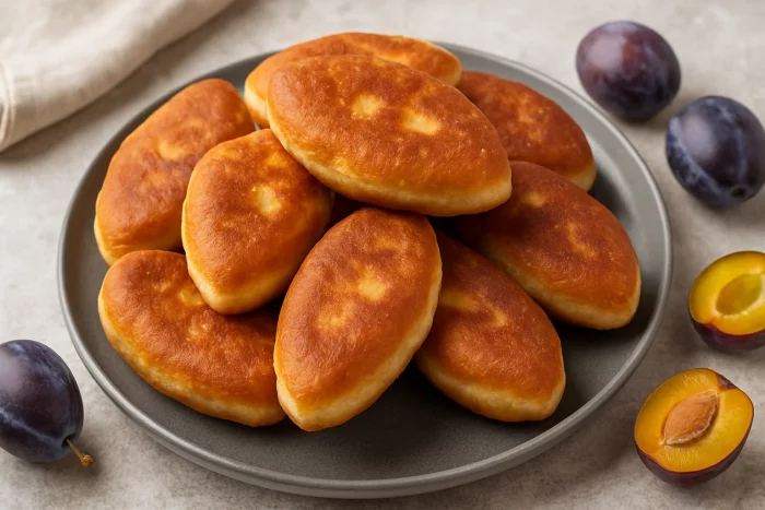 Жареные пирожки со сливами крупным планом