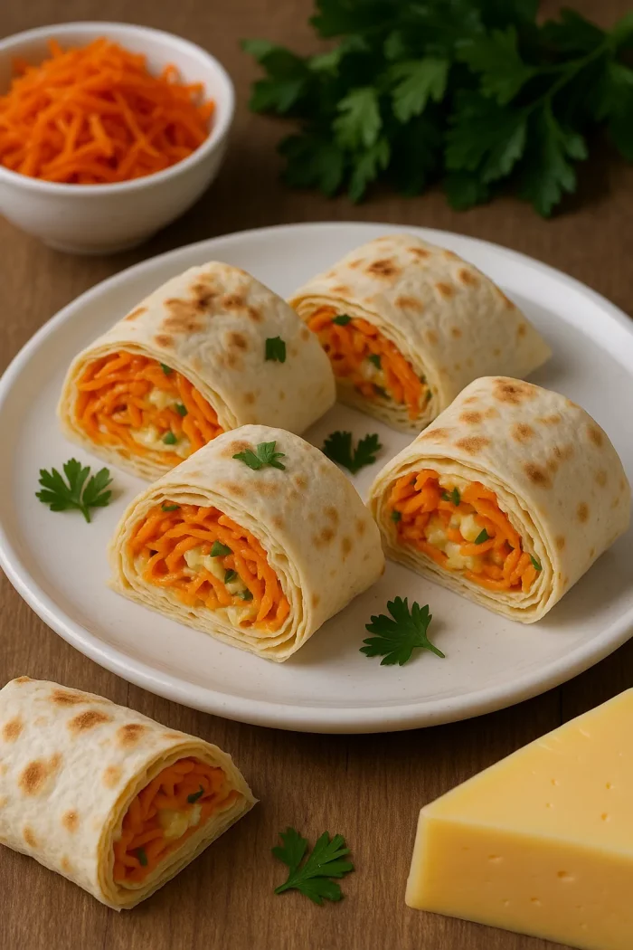 Лаваш с корейской морковью и сыром