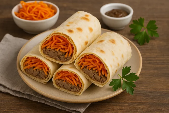 Лаваш с печенью и корейской морковкой