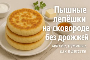 Пышные лепёшки на сковороде без дрожжей — обложка статьи
