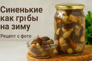 Обложка рецепта синеньких как грибы с текстом