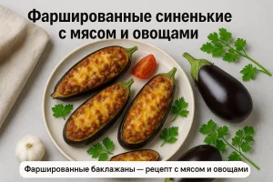 Обложка рецепта фаршированных синеньких с надписью