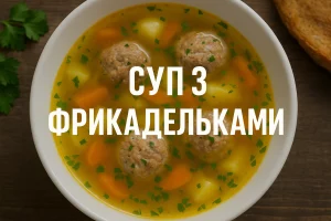 Обкладинка статті про суп з фрикадельками з текстом