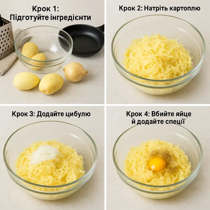 Колаж з етапами приготування дерунів