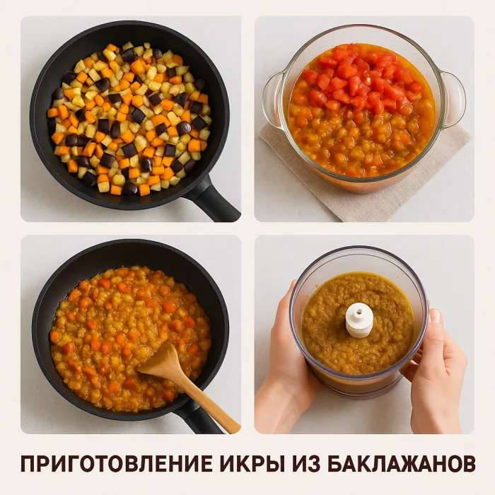 Этапы приготовления домашней икры из синеньких