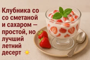 Обложка рецепта клубники со сметаной и сахаром