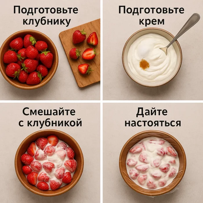 Пошаговое приготовление клубники со сметаной