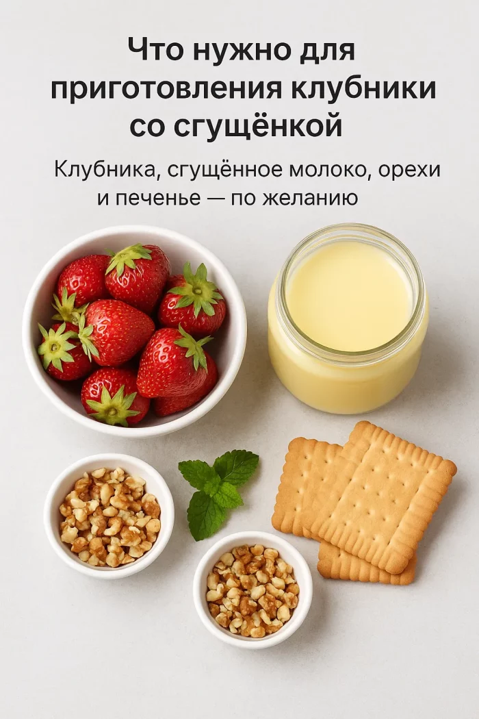 Ингредиенты для десерта из клубники со сгущёнкой