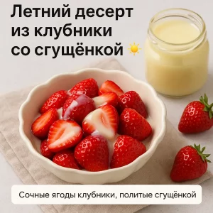 Обложка рецепта клубники со сгущёнкой