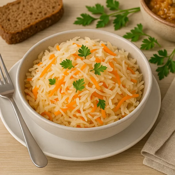 Подача квашеной капусты с морковью и зеленью