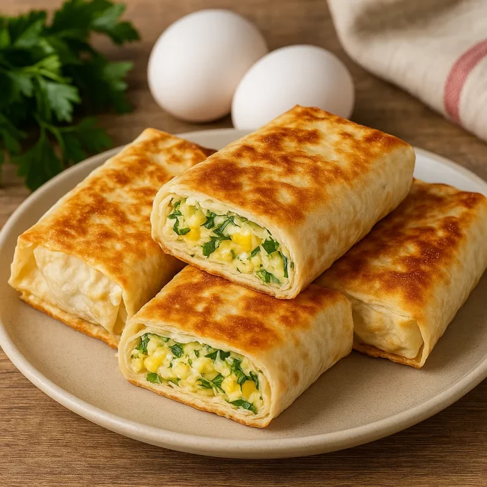 Лаваш с яйцом, сыром и зеленью на сковороде