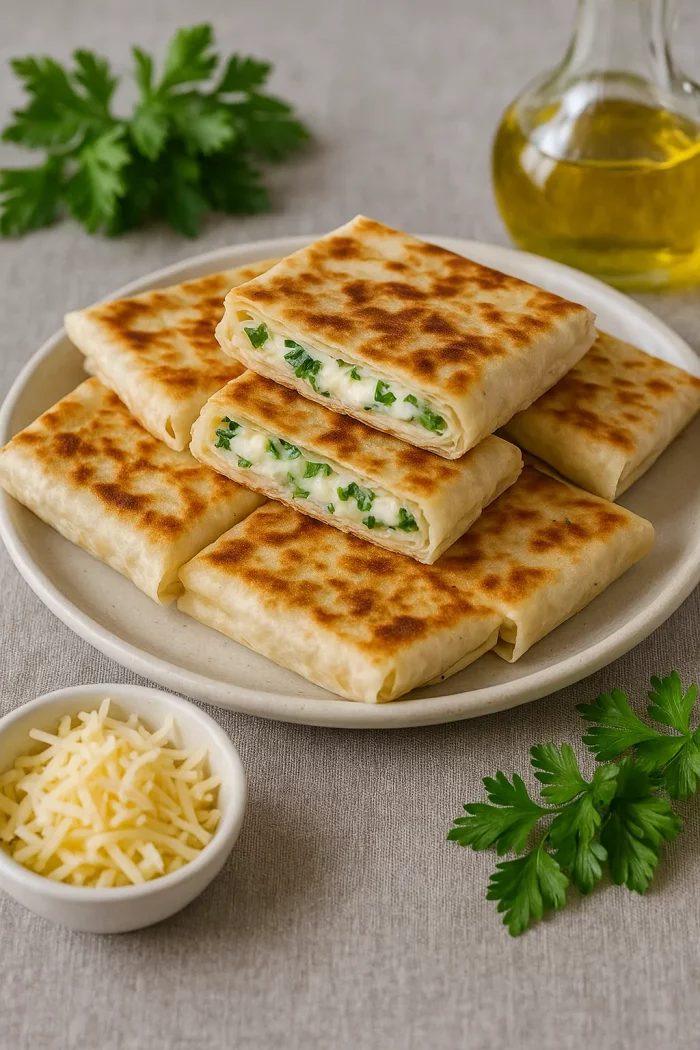 Лаваш с сыром и зеленью на сковороде