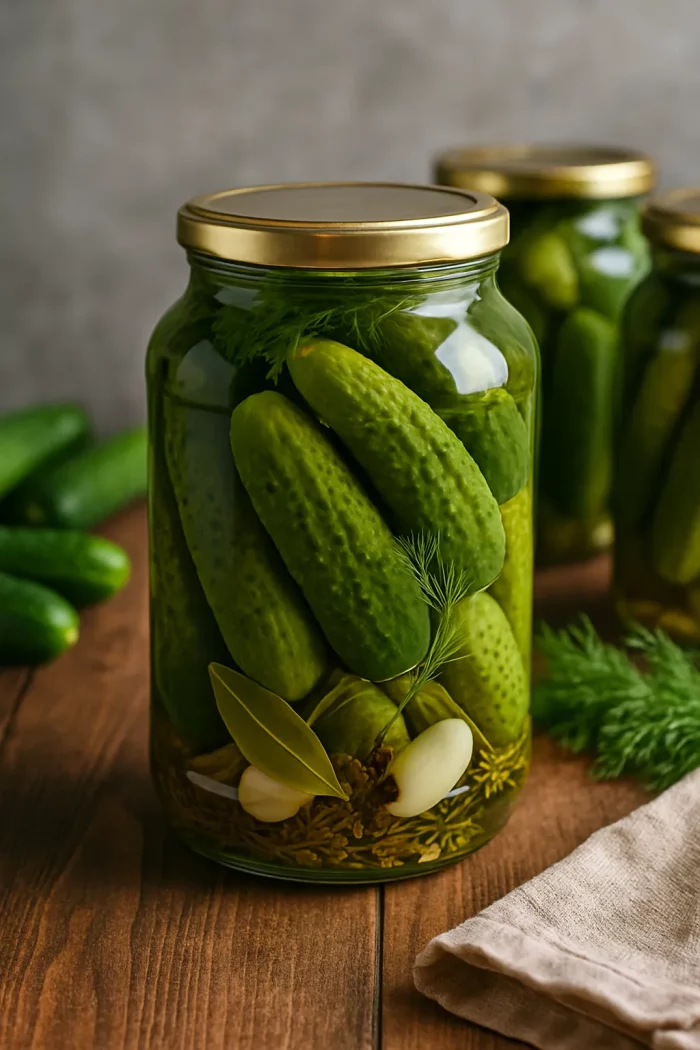 Маринованные огурцы в банке с укропом и чесноком